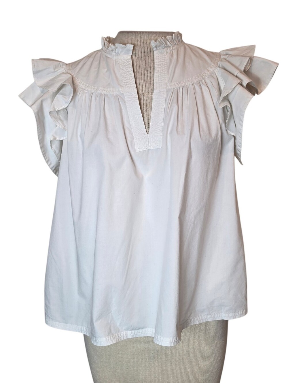Ulla Johnson Lei Cotton Top Size 6 White Ruffle Boho Cottagecore Coastal Luxury